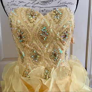CINDERELLA Yellow Sequin Ruffle Sweetheart Dress Gown Size 6 8